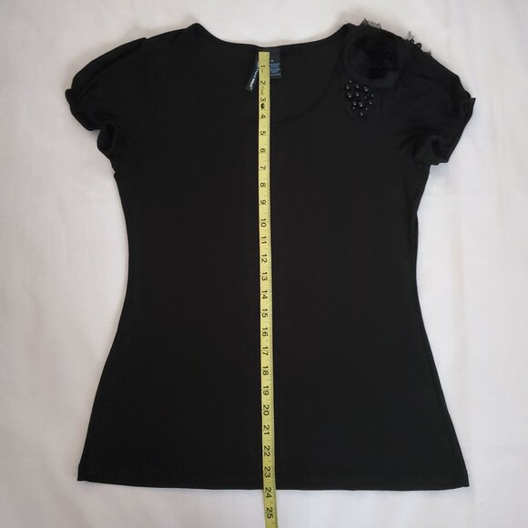 Saint Tropez West Women's Solid Black Beaded Short Sleeve Blouse Size Medium - Picture 12 of 12